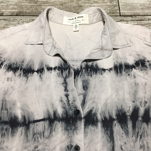 Cloth & Stone Tie Dye Button Shirt Women’s S Gray Raw Hem Lyocell Tencel - Picture 8 of 10